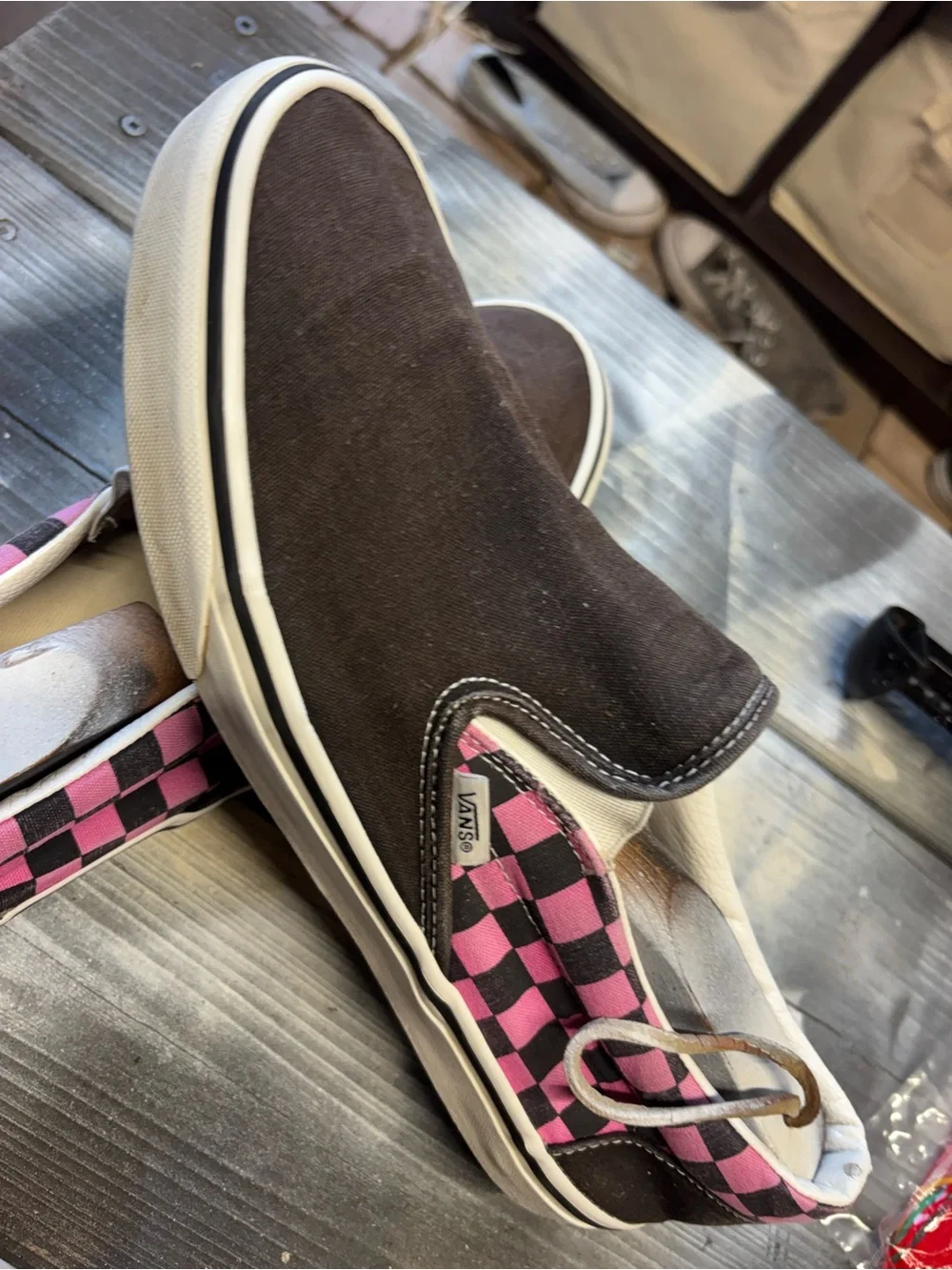 Vans black/pink checkerboard slip-on sneakers Mens 11 good condition